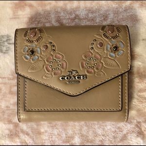 Coach Tea Rose Tooled Leather Small Wallet
